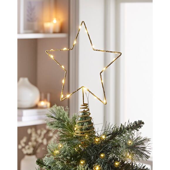 Lit Dewdrop Glitter Gold Metal Open Star Christmas Tree Topper 10" LED Lights Up - Picture 7 of 15